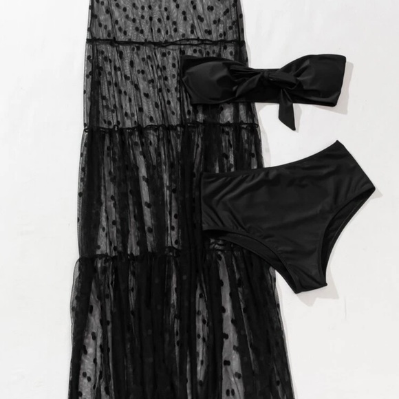 3 piece set ✨ mesh dot skirt strapless bikini boho - Picture 4 of 5
